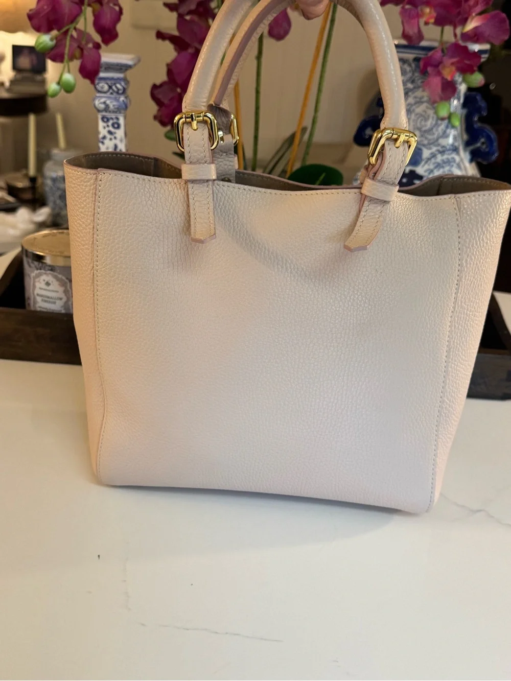 🩷 MARK & GRAHAM ESSENTIAL LEATHER TOTE IN A LIGHT LEATHER BLUSH COLOR!